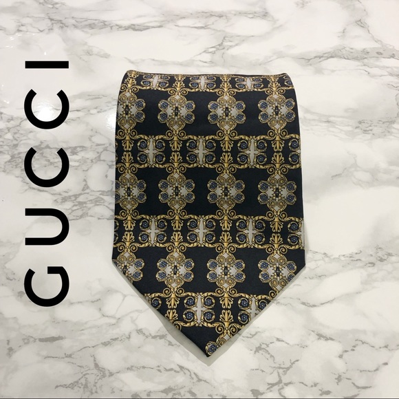 Gucci Other - Gucci Black Gold Checkered Baroque Silk Tie EUC